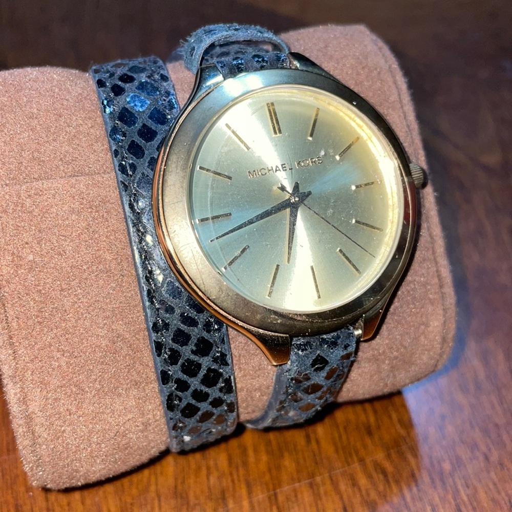 Michael Kors Black and Gold Leather Watch